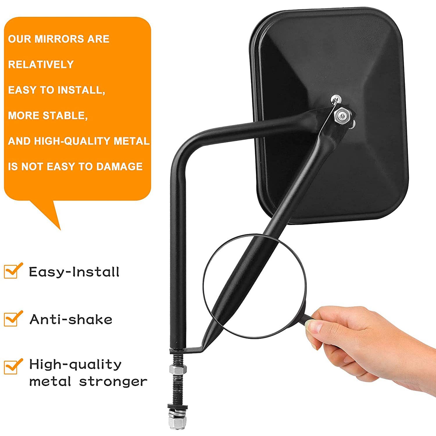 Doors Off Mirrors for Jeep Wrangler CJ YJ TJ JK JL & Unlimited, Wider Rearview Mirrors Square Door Side Hinge Mirror. 