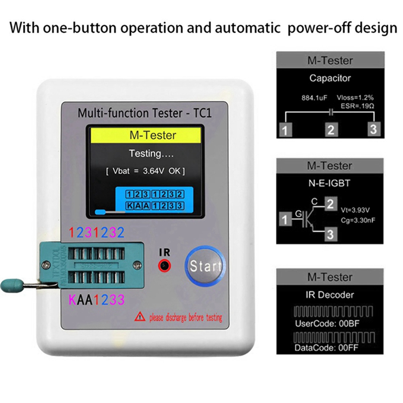 LCR TC1 1.8 Inch Multifunctional TFT Transistor Tester LCD Display Multimeter Transistor Tester Diode Triode Capacitor Resistor Test Meter. 