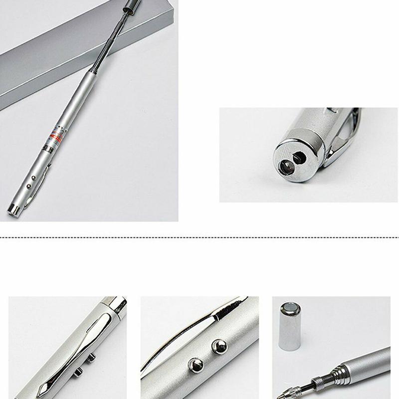 5 In 1 Laser Light Pen With Torch, Pointer, Magnet, Antenna And Ballpoint Pen With Metal Box - Pen. 