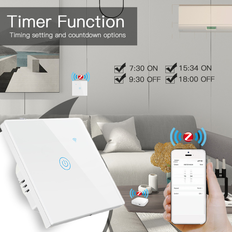 Nax 1/2/3/4 Gang Zigbee Smart Touch Switch Home Wall Button For Alexa And Google Home Assistant Eu Standard Smart Life App. 