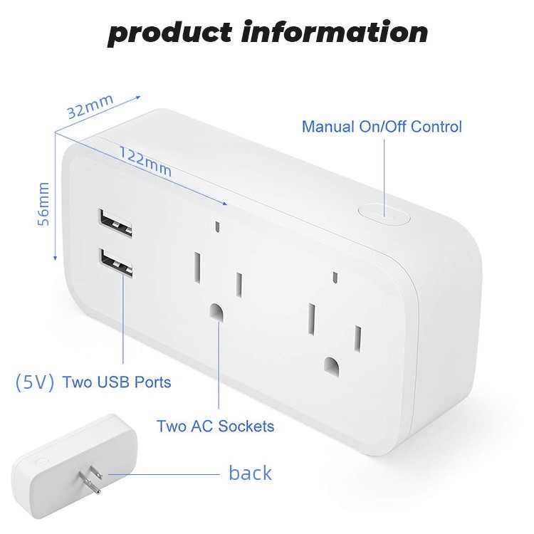 ROVF - Tuya/Smartlife - Wifi Smart Usb Socket - multi plug socket - Power Strip - 16A US Plug Adapter - for Google Home Alexa. 