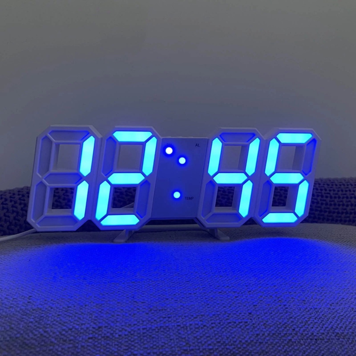 3D Digital Wall Clock LED Table Clock Time Alarm Temperature Date Sound Control Night Light With Button Control Clock ( Only White Color) - D Shop. 
