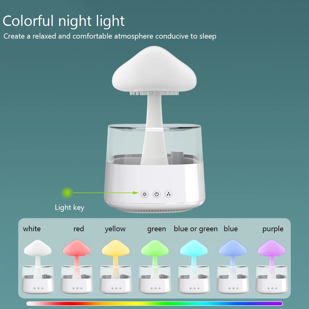 300ml/450ml Mushroom Air Humidifier Aroma Diffuser Rain Cloud Humidifier Relax Water Drops Sounds with 7 Colors LED Night Light. 
