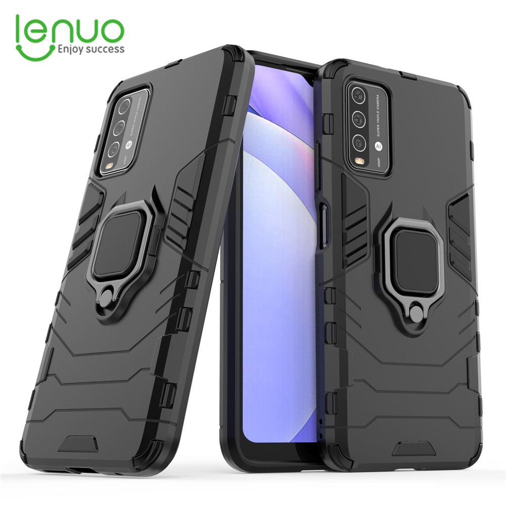 Lenuo Phone Case for Xiaomi Redmi 9T / Redmi 9 Power Silicone PC Metal Ring Holder Cover