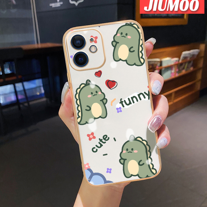 JIUMOO For Xiaomi Poco M5 Case Cartoon Cute Dinosaur New Luxury Plating Phone Cases Square Edge Pattern Shockproof Soft Case Full Cover Camera Lens Protection Shell. 