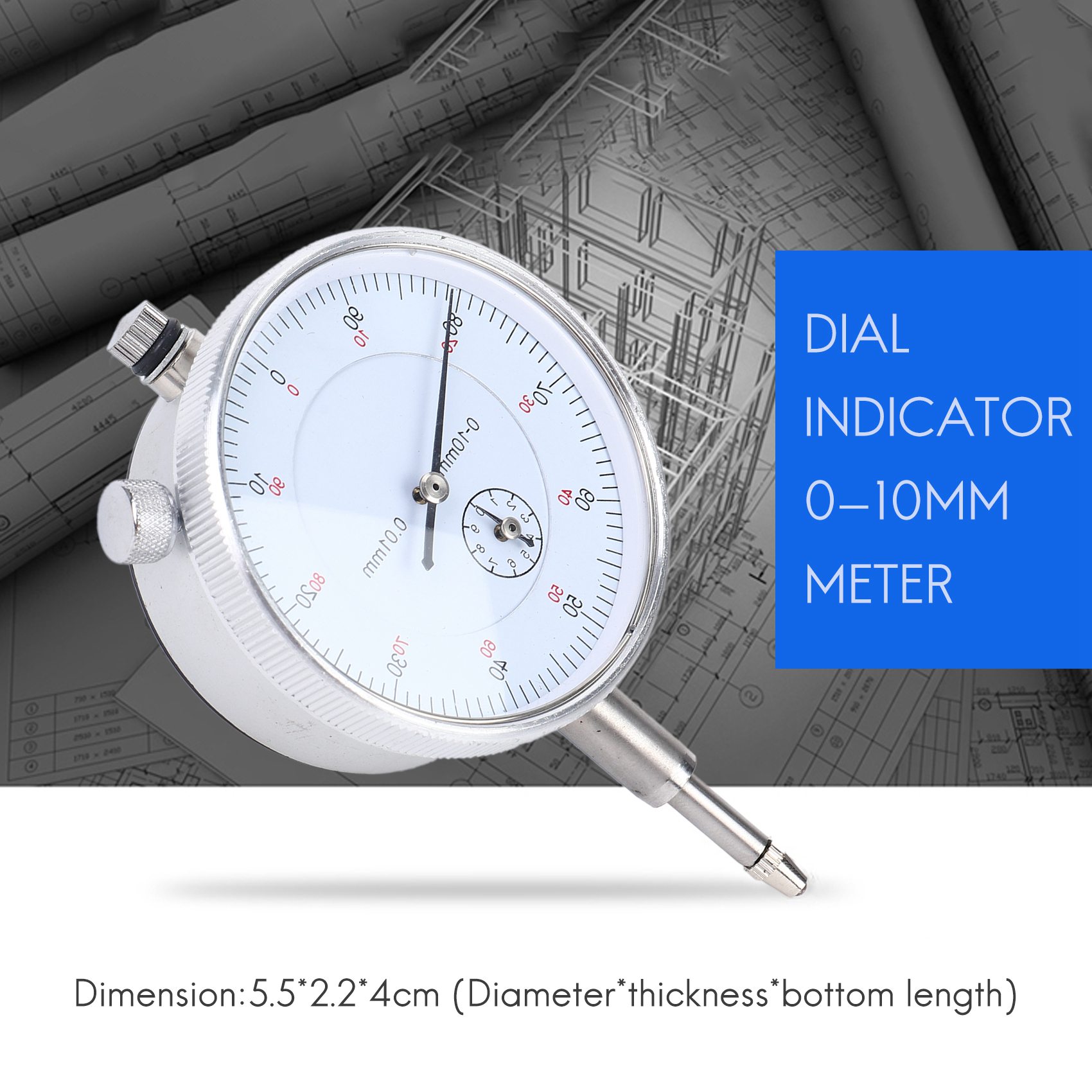 Dial Indicator Gauge 0-10mm Meter Precise 0.01 Resolution Concentricity Test. 