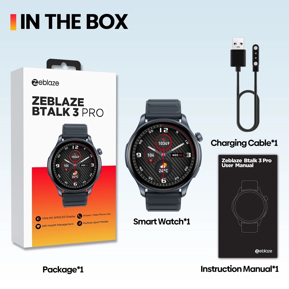 Zeblaze BTALK 3 PRO Calling Smart Watch 1.43 inch Ultra HD Amoled Display BT 5.2 IP68 Water Resistant 7 Days Long Battery Life. 