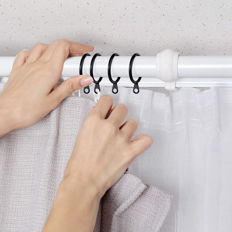 50 Set Metal Curtain Rings Dry Hanging With Plastic Hooks For Curtains