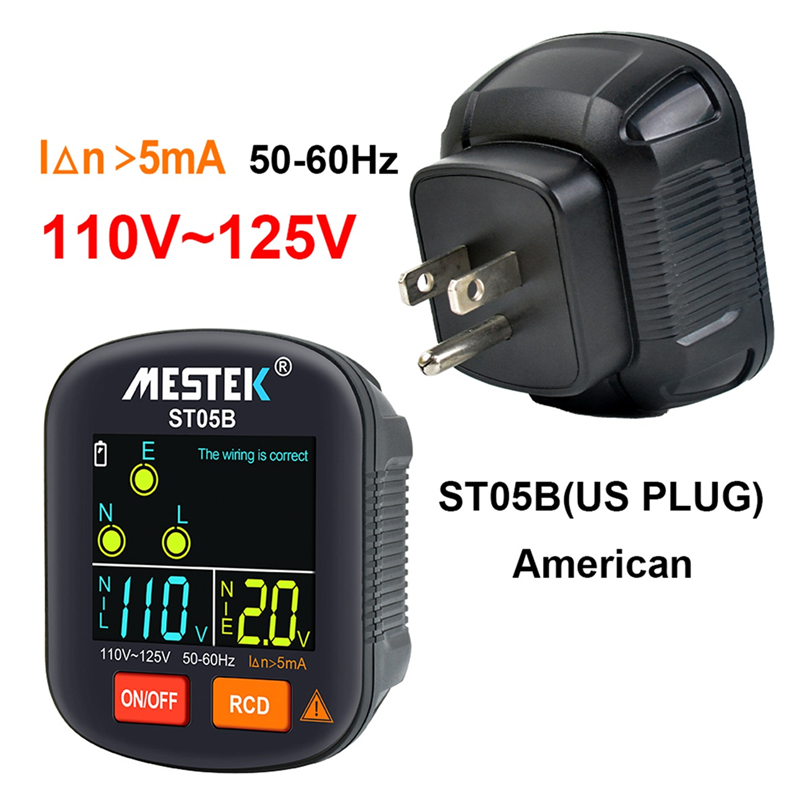 Mestek ST05 Socket Tester Outlet Tester RCD GFCI NCV Test Outlet Checker Ground Zero Line 30MA Smart Socket Detector US Plug