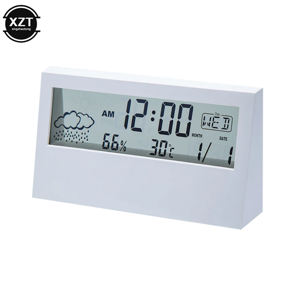New LCD Desktop Alarm Clock Transparent Calendar Weather and Digital Temperature and Humidity Display Home Appliance Smart Life. 