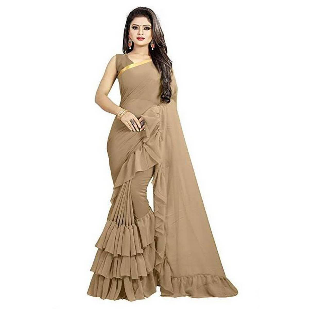 Indian Weightless Georgette Sharee With Unstitched Runiing Blouse Piece For Women's