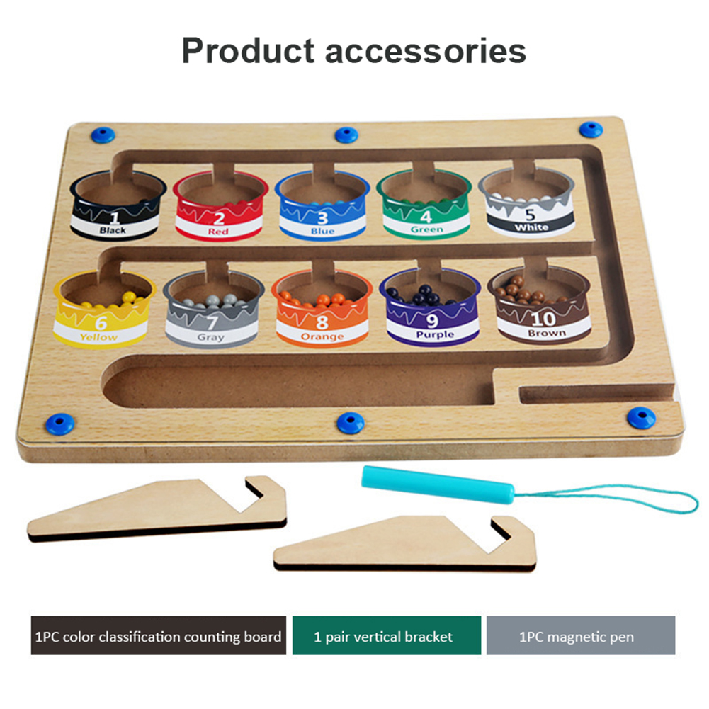 Magnetic Color Number Maze Wooden Color Matching Counting Puzzle Board Concentration Training Educational Toys. 