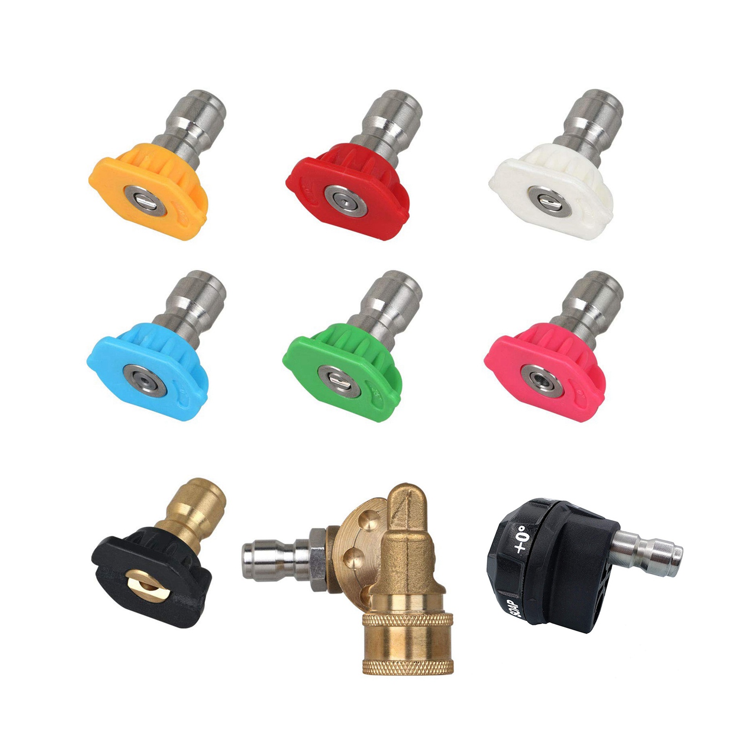 1 set Universal Power Pressure Washer Spray Nozzle Tips and Quick Connect Pivot Adapter Coupler & 1pcs Pressure Washer 6-In-1 Spray Nozzle Tip, 1/4In Quick Connector Max 4000 Psi. 