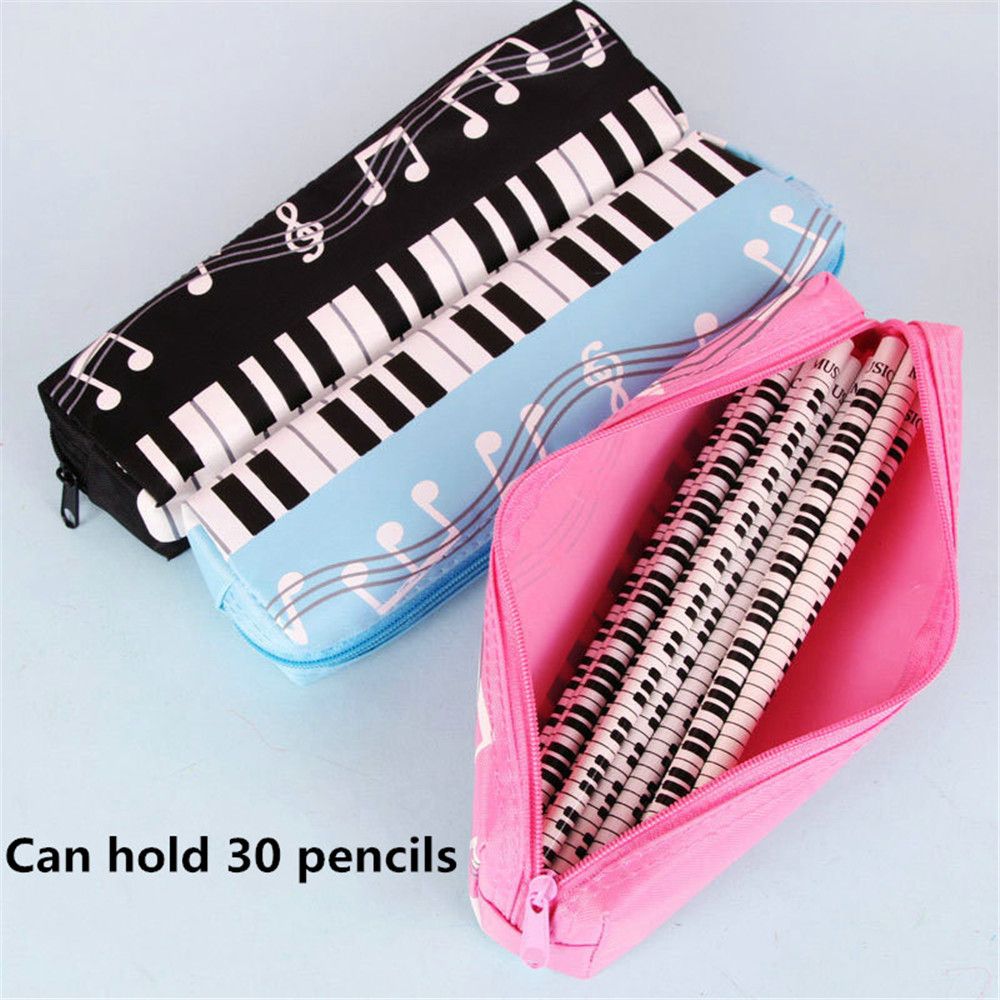 Creative Musical Note Piano Stationery Pouch Student Pencil Case Square Single Layer Oxford Cloth Pen Bag for Girls Boy