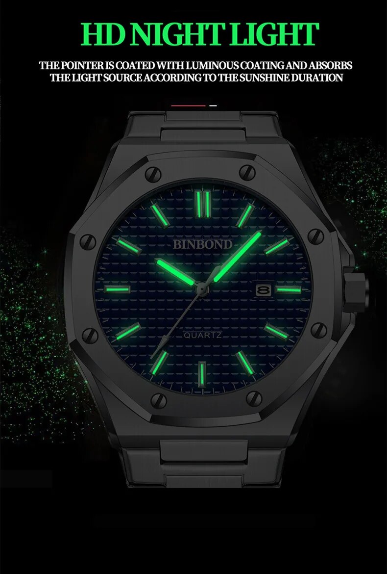 BINBONG B0233 Fashion Casual Men Watches Big Dial Silver Stainless Steel Calendar Quartz Wristwatch Classic Top Brand Male Clock. 