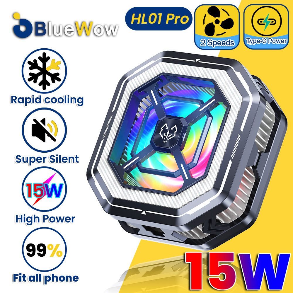 BlueWow HL01 Magnetic Cell Phone Cooler, RGB Phone Cooling Fan Portable Lightweight Mobile Phone Cooling Fan, Phone Radiator with Temperature Display for Mobile Gaming,Tiktok Live Streaming
