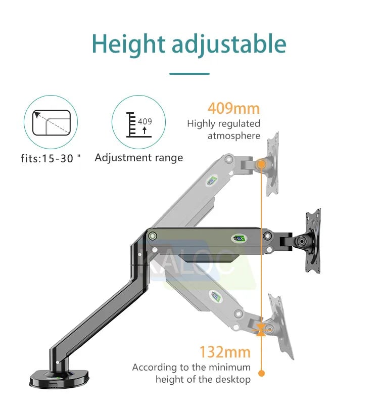 Kaloc KLC-DS90 Adjustable Single Arm Monitor Mount Stand 17” to 32” Screen Size - Black. 