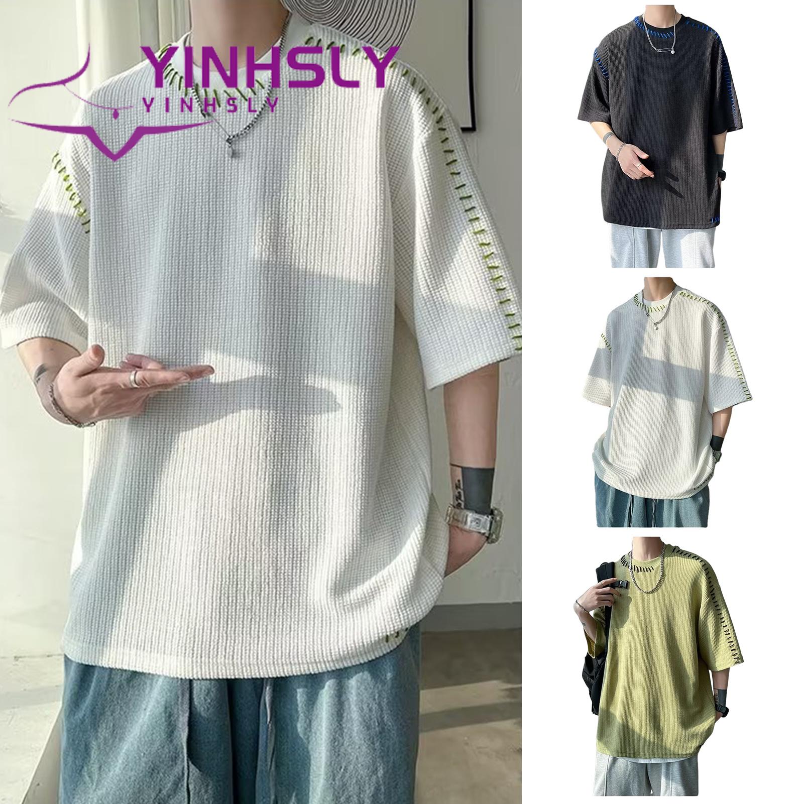 Pullover Top Waffle Fabric Hip Hop Style Solid Color Tee Shirt