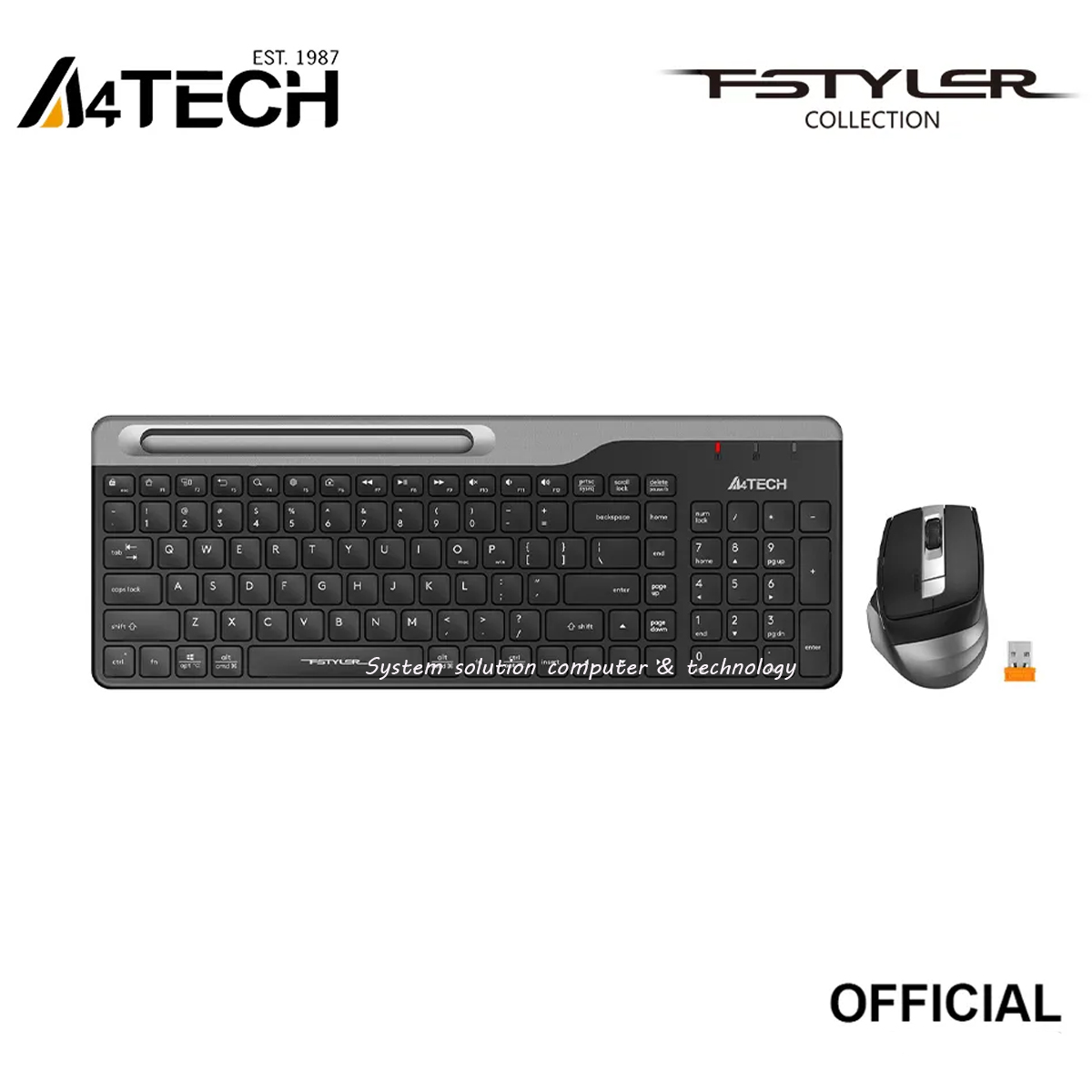 A4tech Fstyler FB2535C Multi-mode Wireless Keyboard & Mouse Combo - Bluetooth/2.4G - Ultra-Slim Keycap - Compact Size - Rechargeable Mouse - For Windows / Android / Mac / iOS - Smokey Gre (Bluetooth & Wireless with one years warranty) Combo Keyboard Mouse