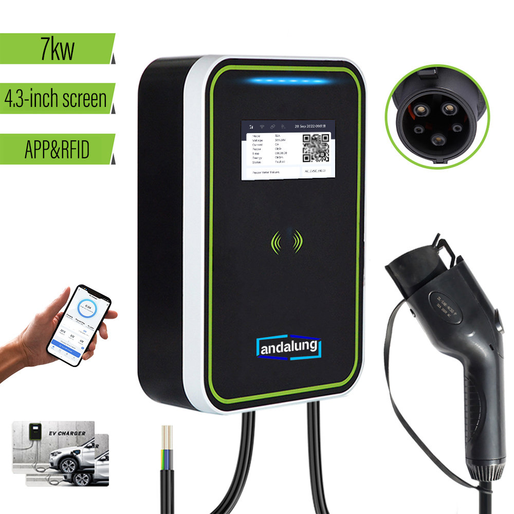 Andalung 7kw EV Charger Station GBT 32A EVSE Charging Wallbox Type2 With APP Wifi Control And RFID Cards. 