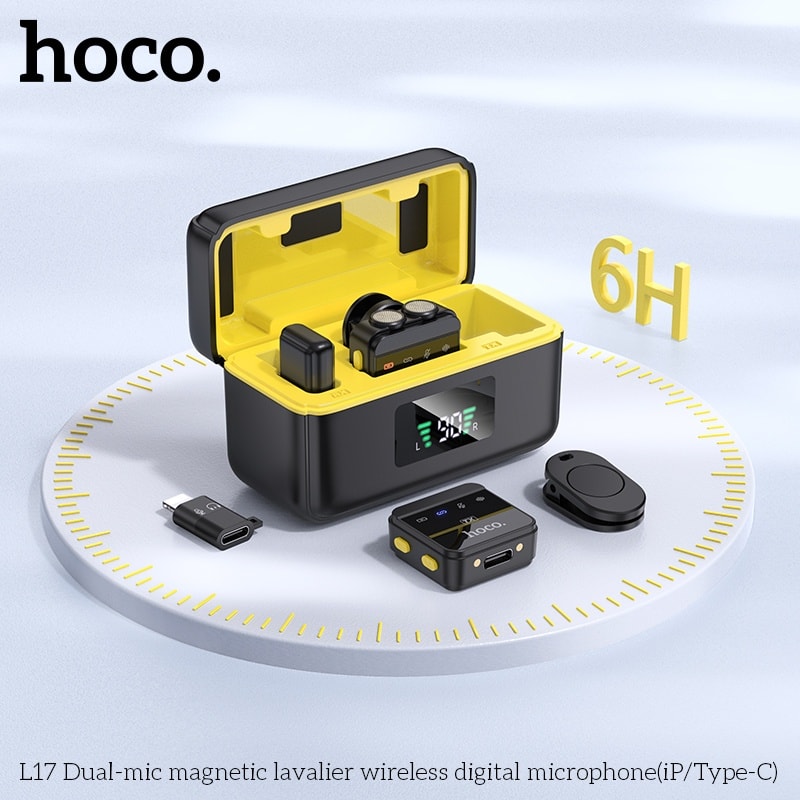 Hoco L17 wireless digital microphone dual magnetic lapel microphone (iP/Type-C). 