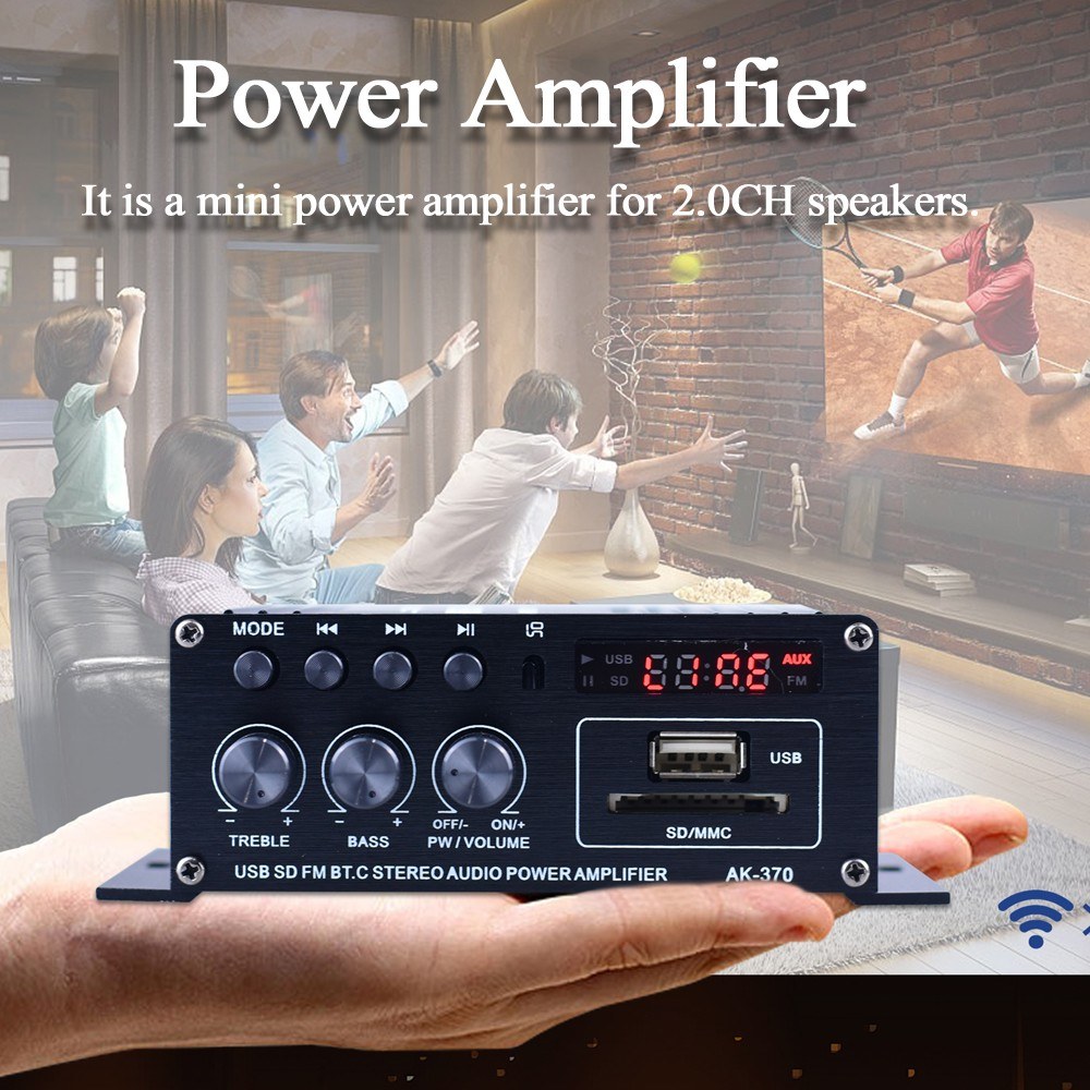 AK370 Mini Audio Power Amplifier Portable Sound Amplifier Speaker Amp for Car and Home. 