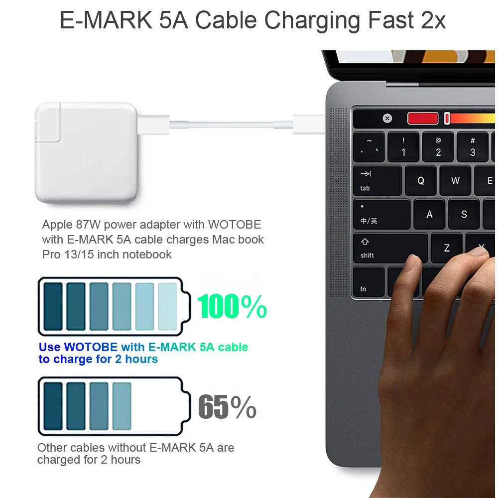 USB-C Cable 3m 5A E-MARK PD100W PPS Super Fast Charging Applicable For MacBook and 30W 45W 61W 65W 100W Type-C interface Laptops. 