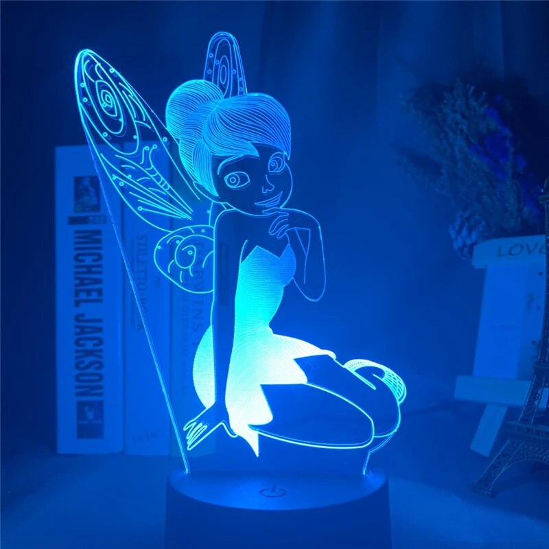 Fairy Tinkerbell Figure 3D Visual Light LED Night Light Princess Tinker Bell Home Decoration Color Changing Illusion Table Lamp. 