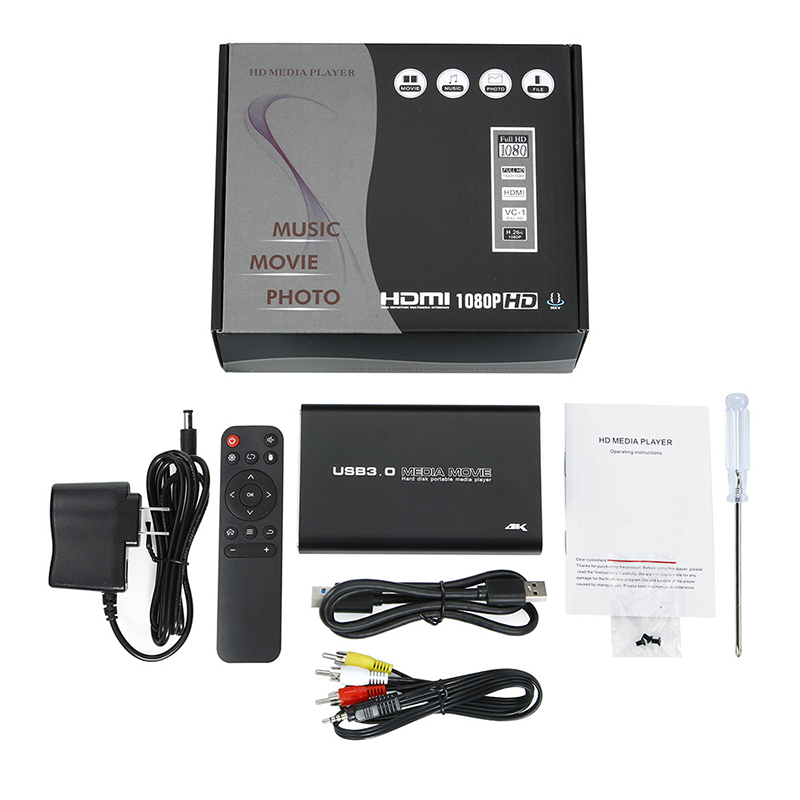 4K USB3.0 HDD Media Player Full HD H.265 Media Player Center with Auto Play For USB OTG SD AV TV AVI RMVB RM PPT SPDIF USB Hard. 