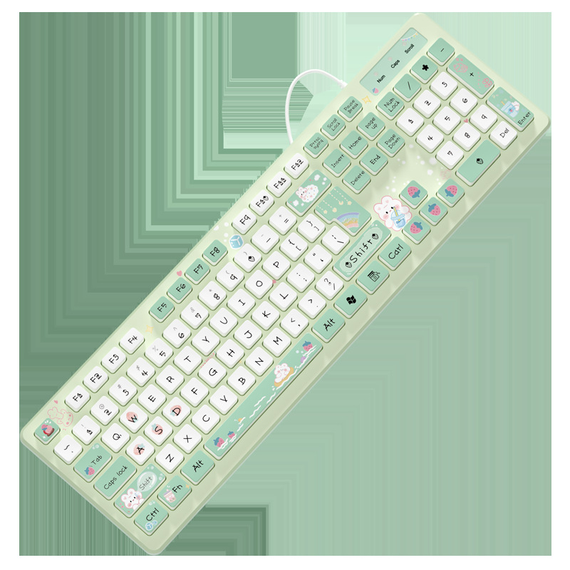 Kawaii wired keyboard milk tea rabbit cute pink cute chocolate wired keyboard girls keyboard creative coloring wireless keyboard. 