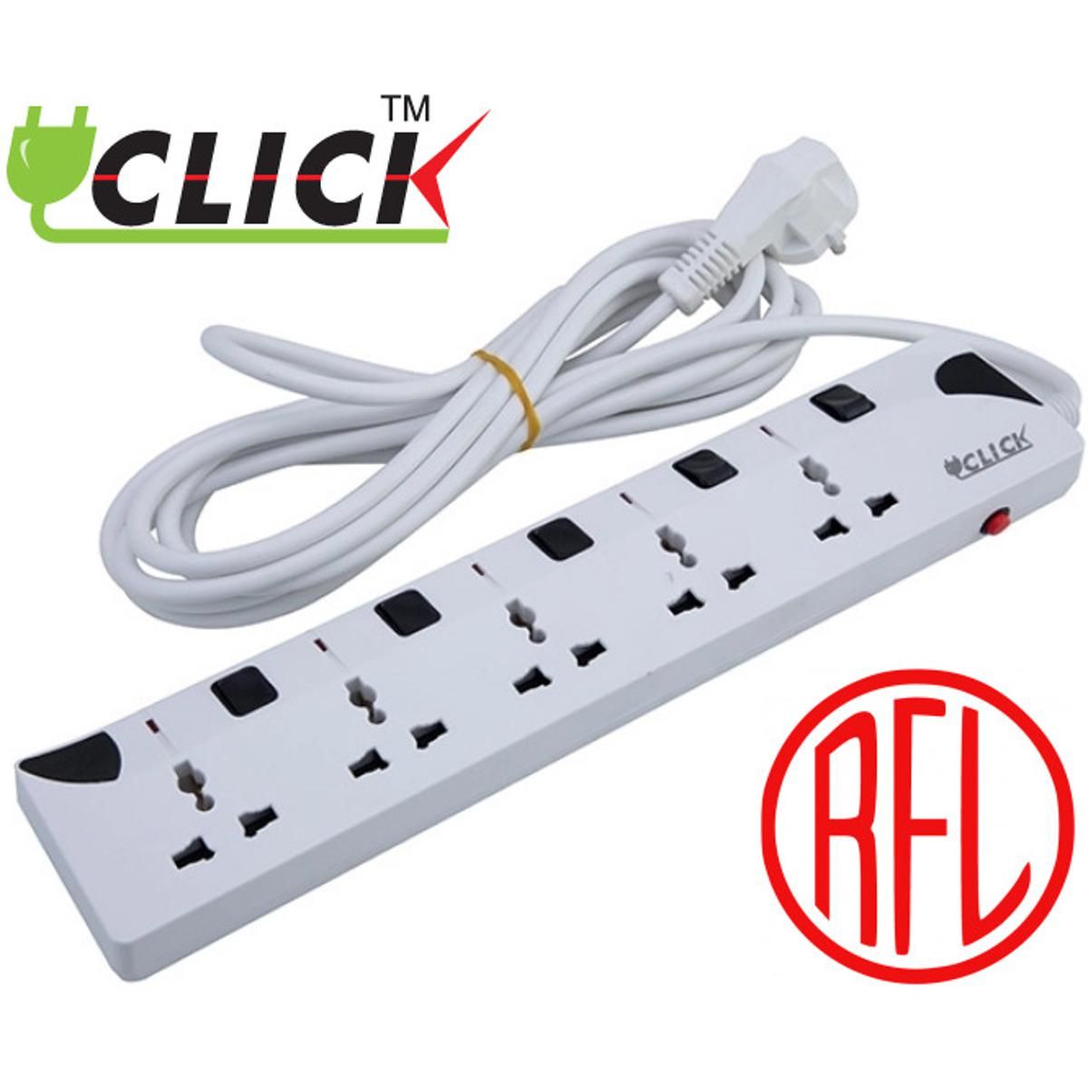 Click Multi Plug 5 Socket 2/3 Pin 5 meter Cable