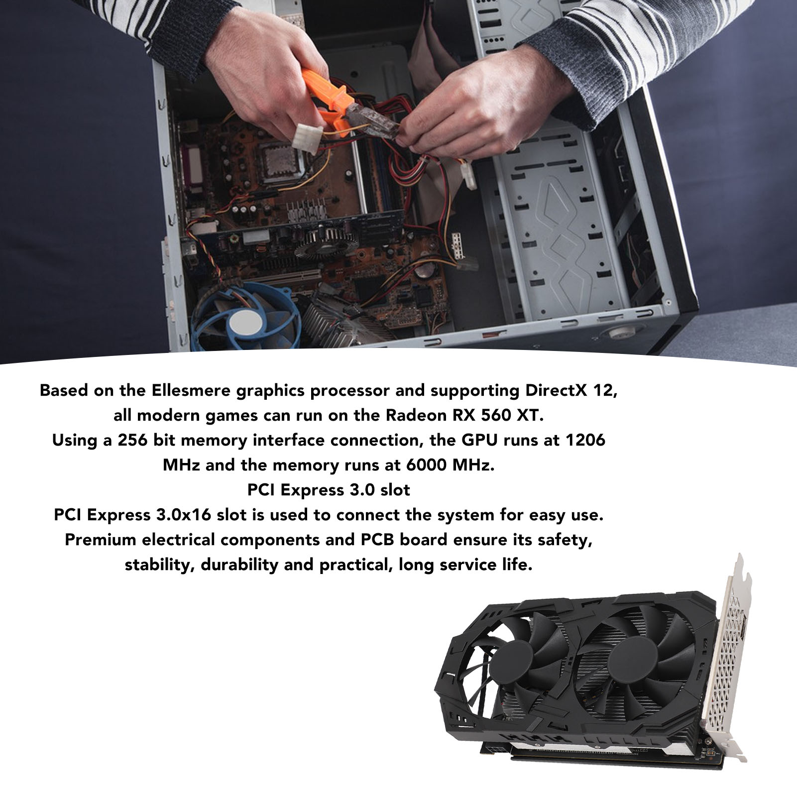 RX560XT 8GB GDDR5 256bit Graphics Card Dual Fan PCI Express X16 3.0 PC Gaming Graphics Card for Video Game. 