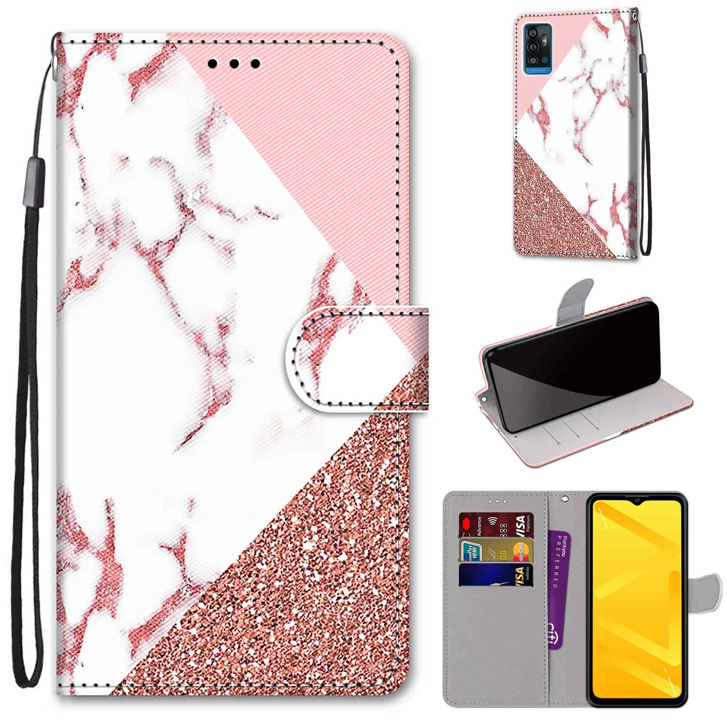 (New)For ZTE Blade A71 Coloured Drawing Cross Texture Horizontal Flip PU Leather Case with Holder & Card Slots & Wallet & Lanyard