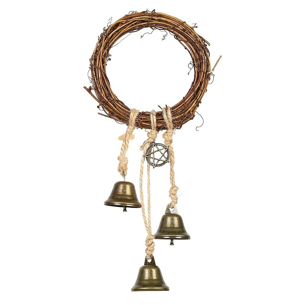 Witch Bells Handmade Pentagram Witch Rattan Bells Home Protection Door Hanger Hanging Witch Bells House Boho Decor