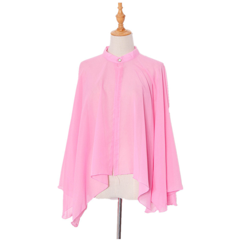 Summer new drive-bike button pure white sunscreen clothing women's chiffon shawl cape sunshade cape