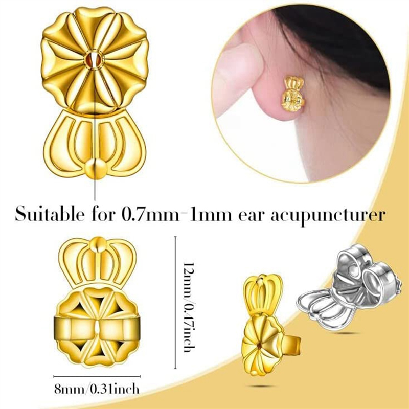 3-Pairs Earring Backs Adjustable Hypoallergenic Secure Earring Backs for Heavy Earrings, (Gold). 
