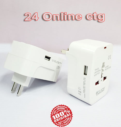 Click, 1 USB Port World Travel AC Power Charger Universal Plug Adapter, US Plug to UK/US/AU/EU/CA converter Dual-Purpose