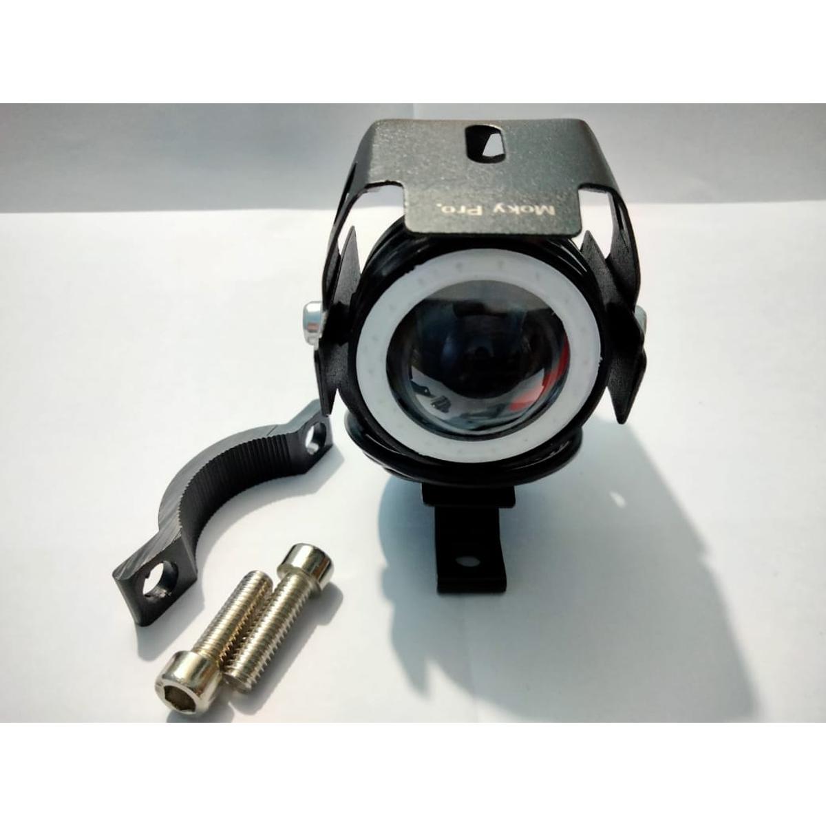 Mini M7 Headlight Driving Fog Spot Lamp, 3 Mode Auxiliary Work Driving Fog Light Super Bright Lamp 3000Lm, White Angle Eyes & Devil Eye- Blue Ring - Bike Accessories