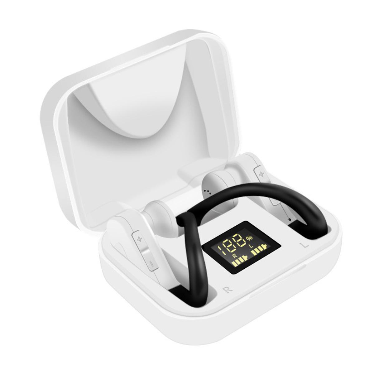 Tws Wireless Bluetooth Earphone Noise Canceling Handsfree Stereo Bluetooth Headphone Painless Clothing Business Earhook Bluetooth Earbud Headset with Charging Box led Display