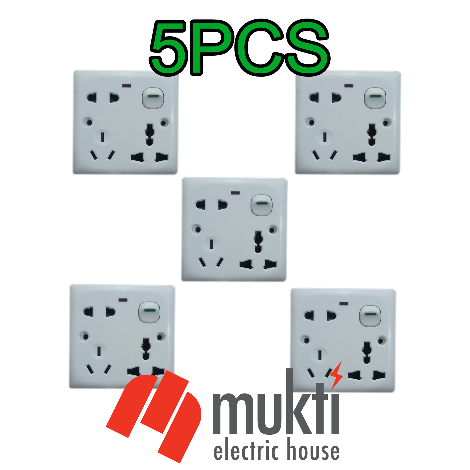 5Pcs 6 Pin Multi with Type I, 2 Pin and 3 Pin Combined Function Universal Socket with Switch 6Pin Multy