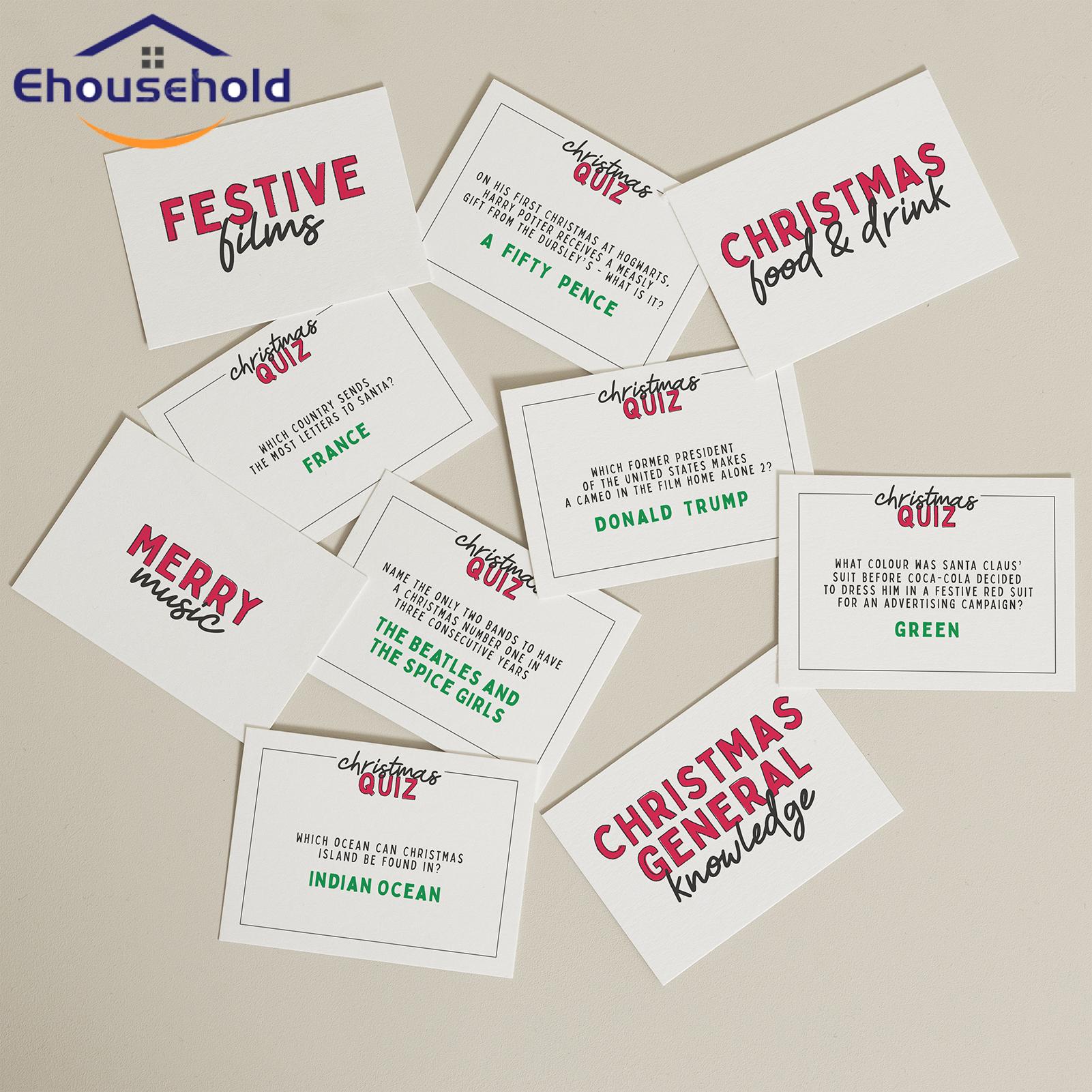 General Knowledge Quiz Card Fun Christmas Trivia Game Card Set Interactive Activity for the Whole Family Perfect Holiday Gift Christmas Quiz Card. 