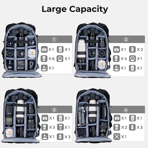 K&F Concept KF13.044 Multifunctional Waterproof Lightweight Camera Backpack with 15.6" Laptop Chamber. 