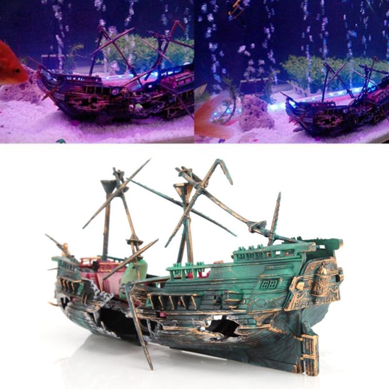 Large Aquarium Decoration Boat Aquarium Ship Air Split Shipwreck Fish Tank Decor. 