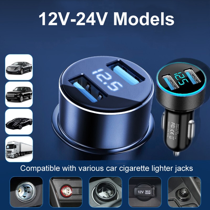 Dual USB Car Charger For Cigarette Lighter Huawei P50 P40 P30 Lite Pro Y7A Y8P Y6P Y5P Y7P Honor 30 20 10X 9X Lite Phone Adapter. 