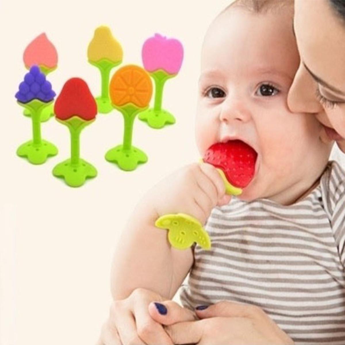 1Pcs Silicone Baby Teether Fruit Shape Baby Teething Toys Infant Chew Tooth Toys Baby Teether Baby Silicone Tether Toy Fruit Shape (Multicolor)