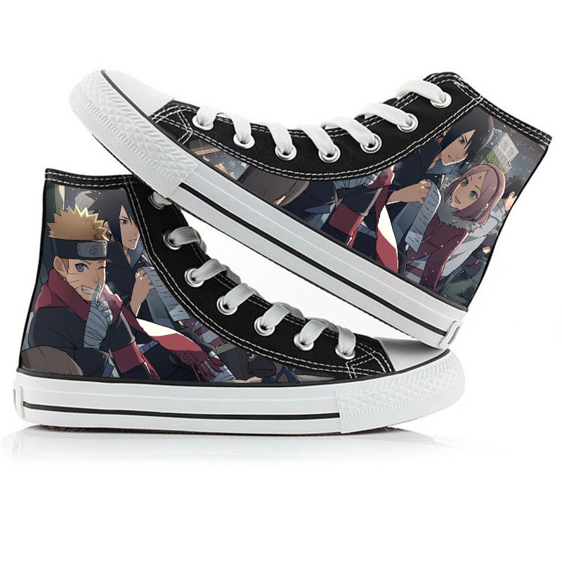 Naruto High-Top Canvas Shoes Japanese Anime Men and Women Couple Graffiti Casual Shoes. 