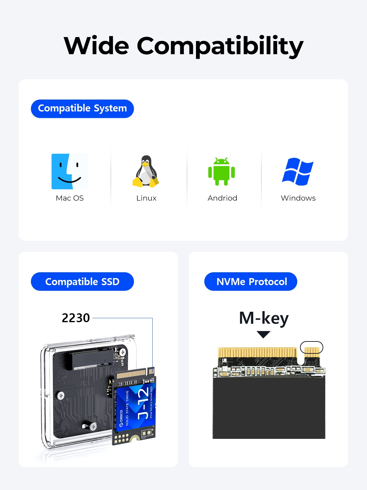 ORICO TC20-M2-10G 2230 M.2 NVMe SSD Enclosure. 