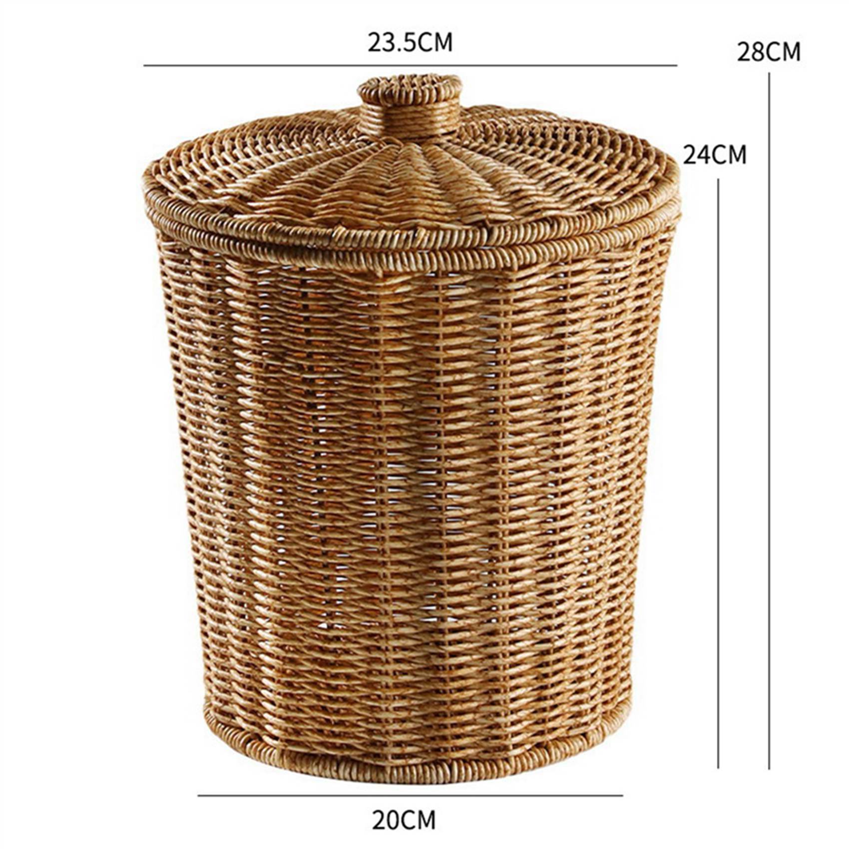 2X Woven Basket Trash Can Round Rattan Waste Basket with Lid Planter Woven Storage Baskets Wicker Garbage Bin. 