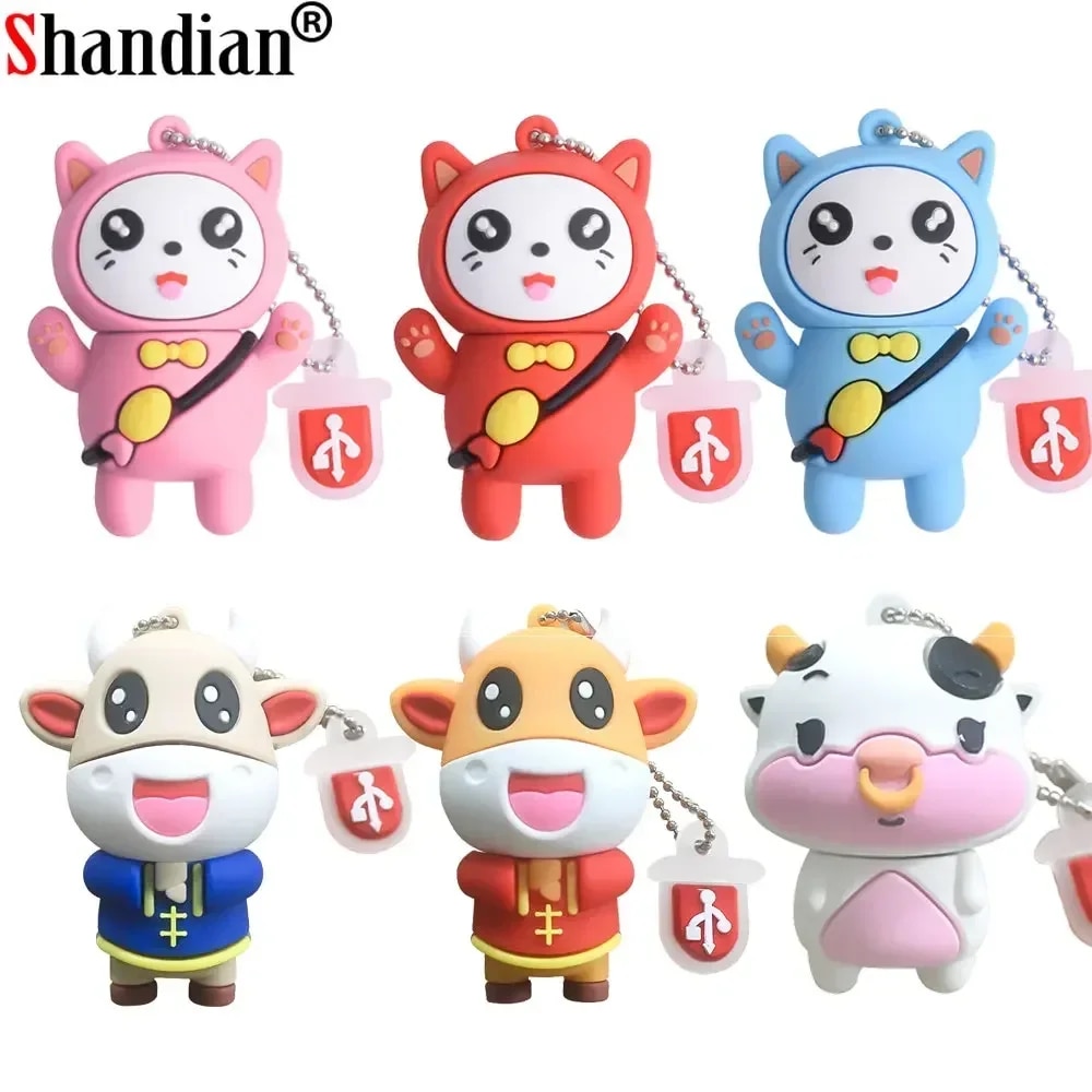 Cute Cartoon USB Flash Drive 64GB Pink Cartoon Pen Drive 32GB Red Keyless Chain Memory Stick 16GB Storage Device White Pendrive. 