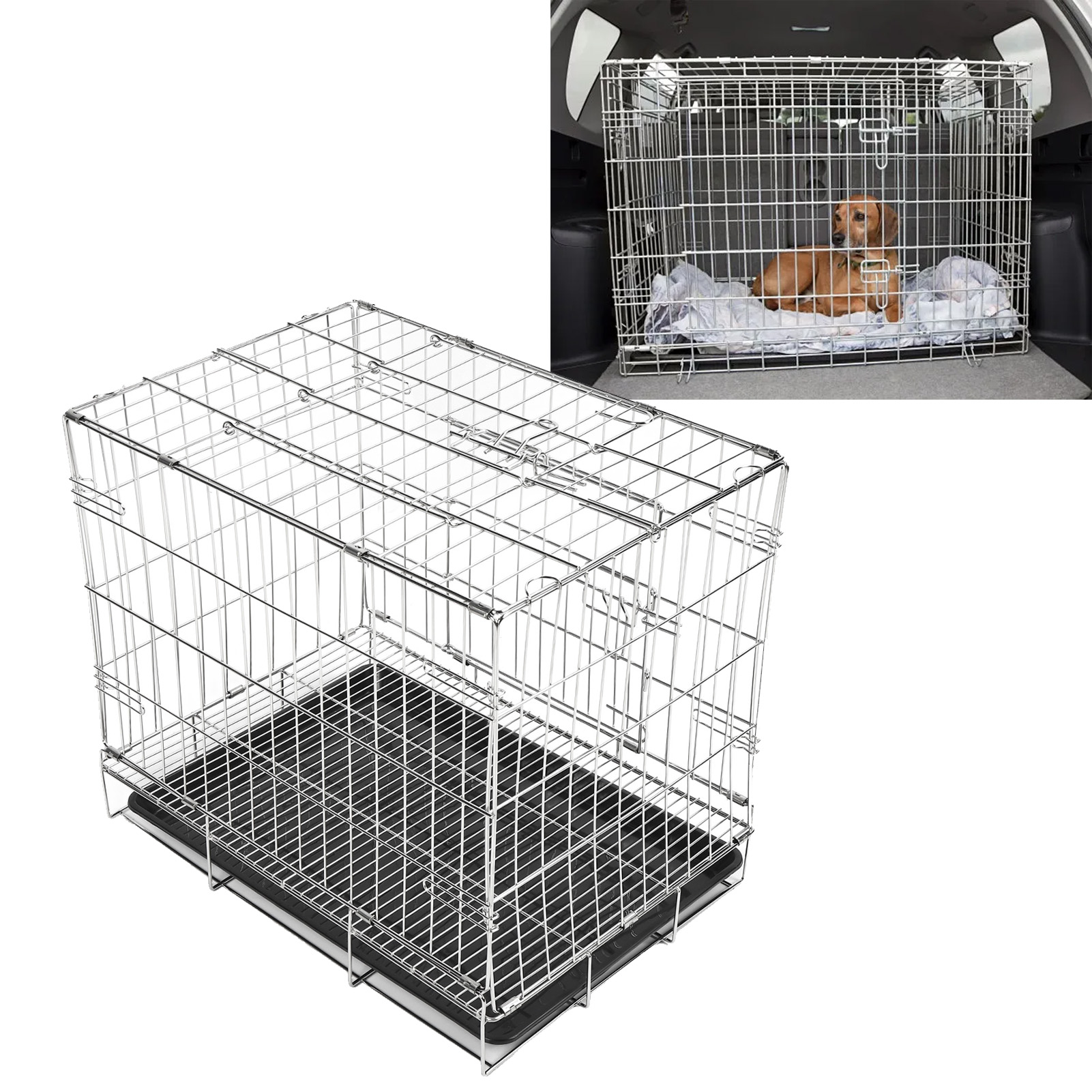 Stainless Steel Dog Crate, Unbreakable Multipurpose Spacious Pet Cage Heavy Duty Portable Folding Easy To Assemble with Tray for Outdoor Trips. 